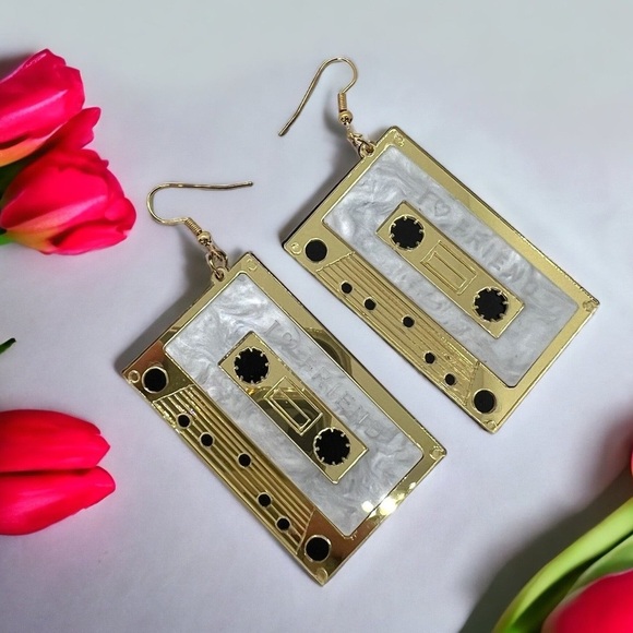 Jewelry - NWT Gold Cassette Earrings - Perfect for Music Lovers and Retro Enthusiasts!